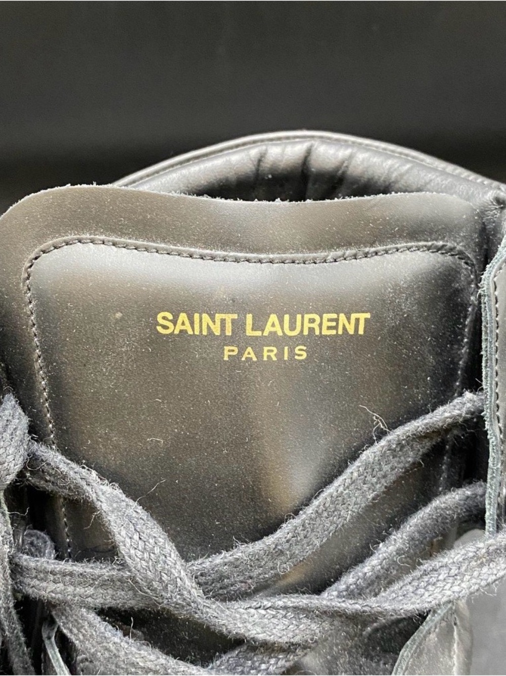 Saint Laurent Black Leather High-Top Sneakers with Gold Logo - Picture 4 of 7
